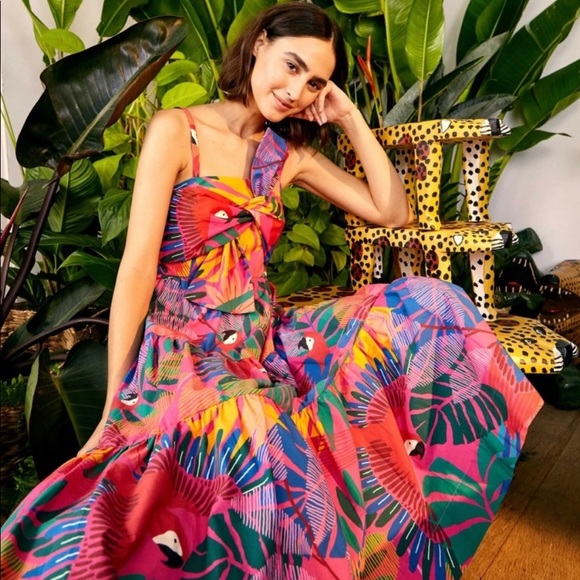 farm rio macaw midi dress Orange Fresh Macaws Midi Dress FARM Rio
